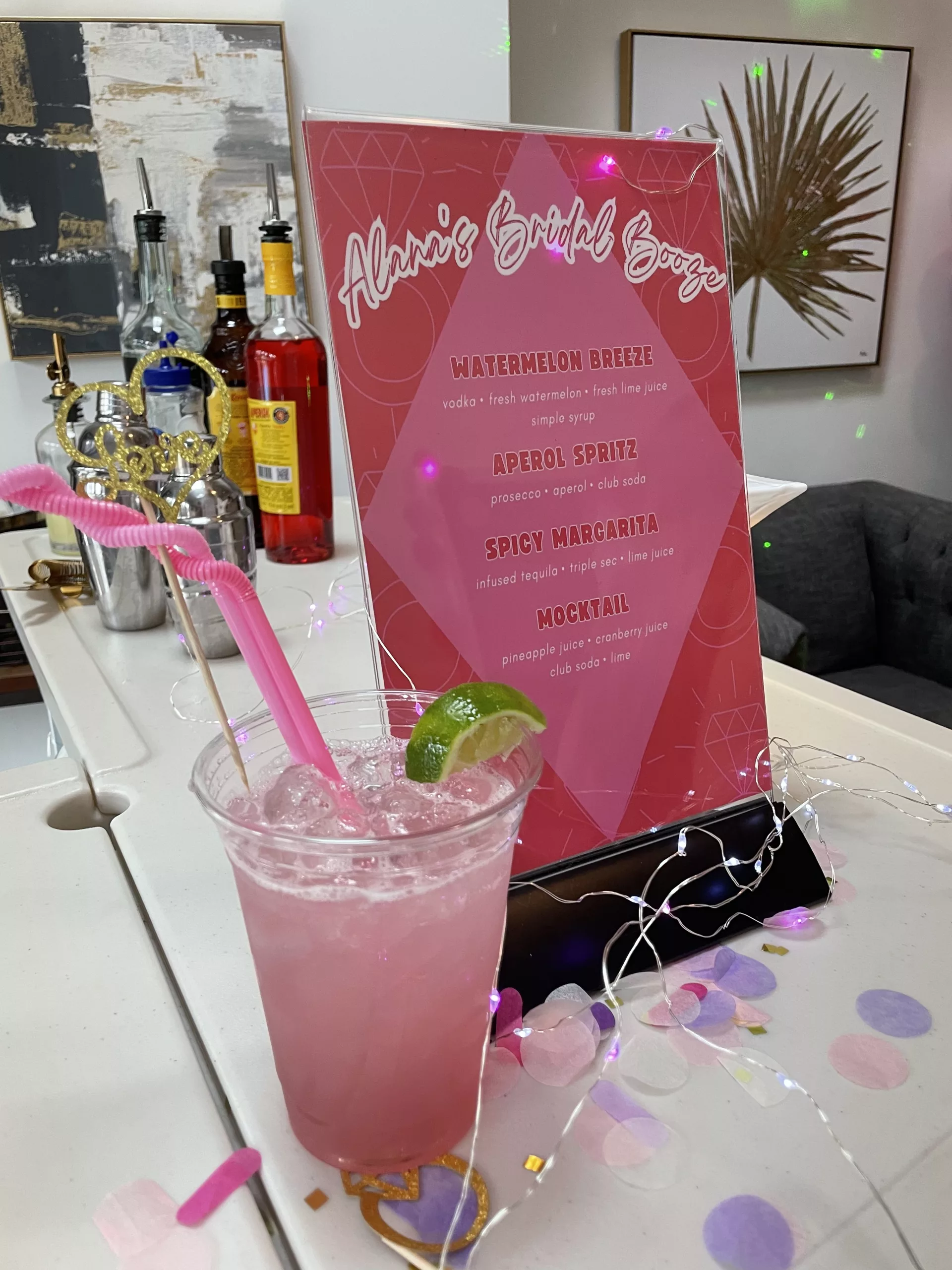 custom cocktail menu designed for a bachelorette party