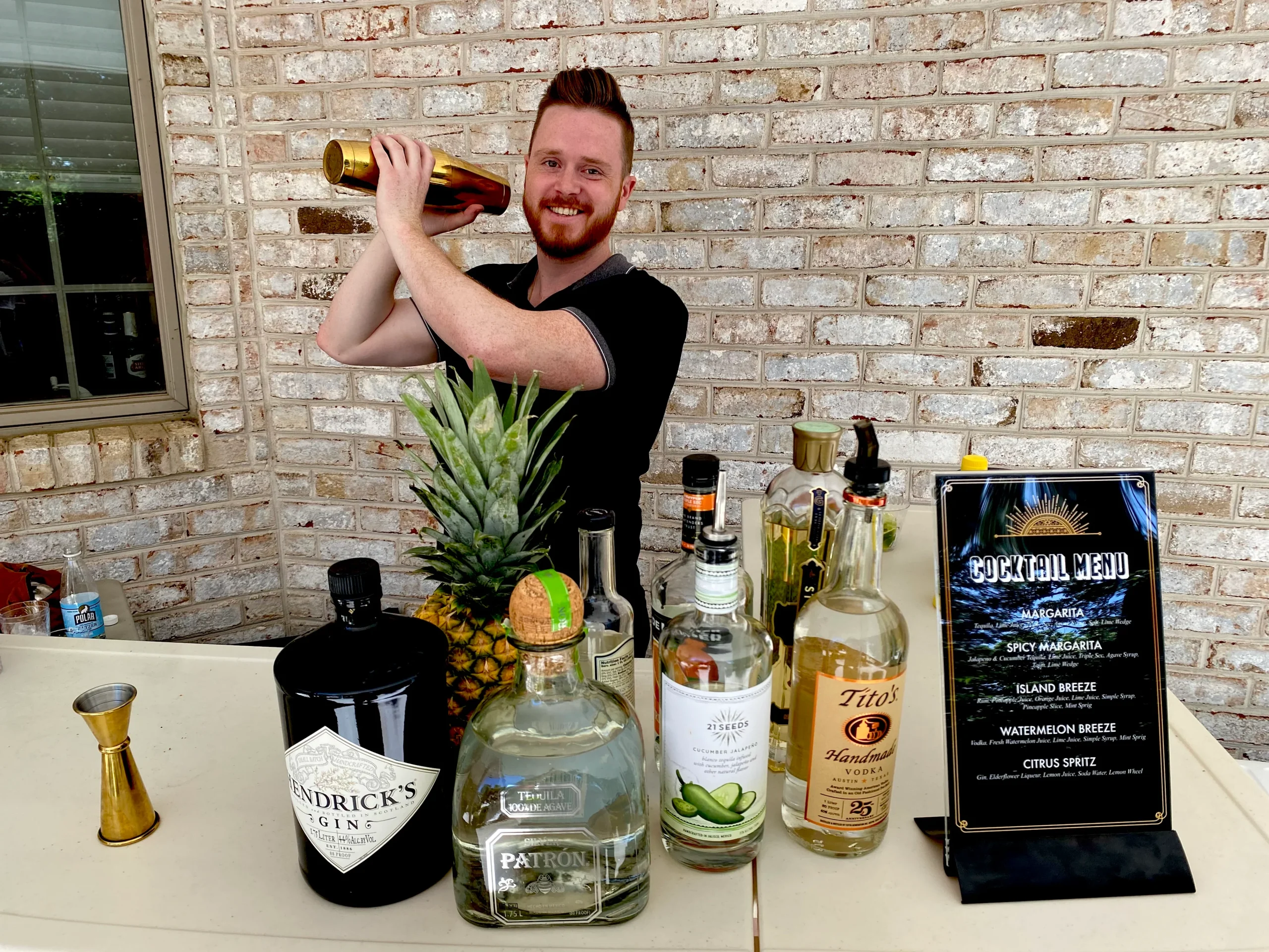 bartender shaking cocktail behind bartend long island portable bar