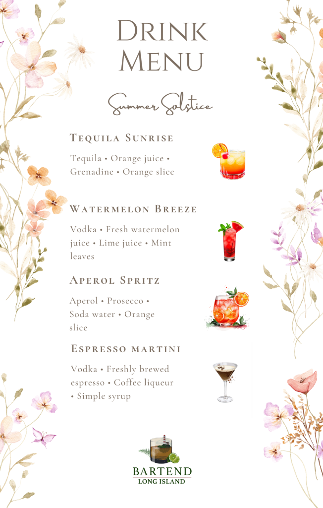 cocktail menu with custom drink recipes