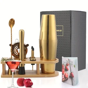 Gold bartending kit from cocktail craft co with cocktail recipe booklet