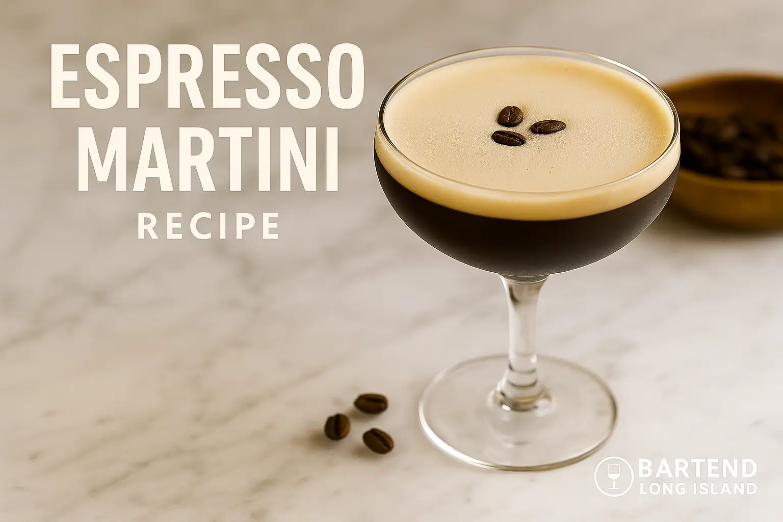 Espresso Martini cocktail with coffee beans garnish