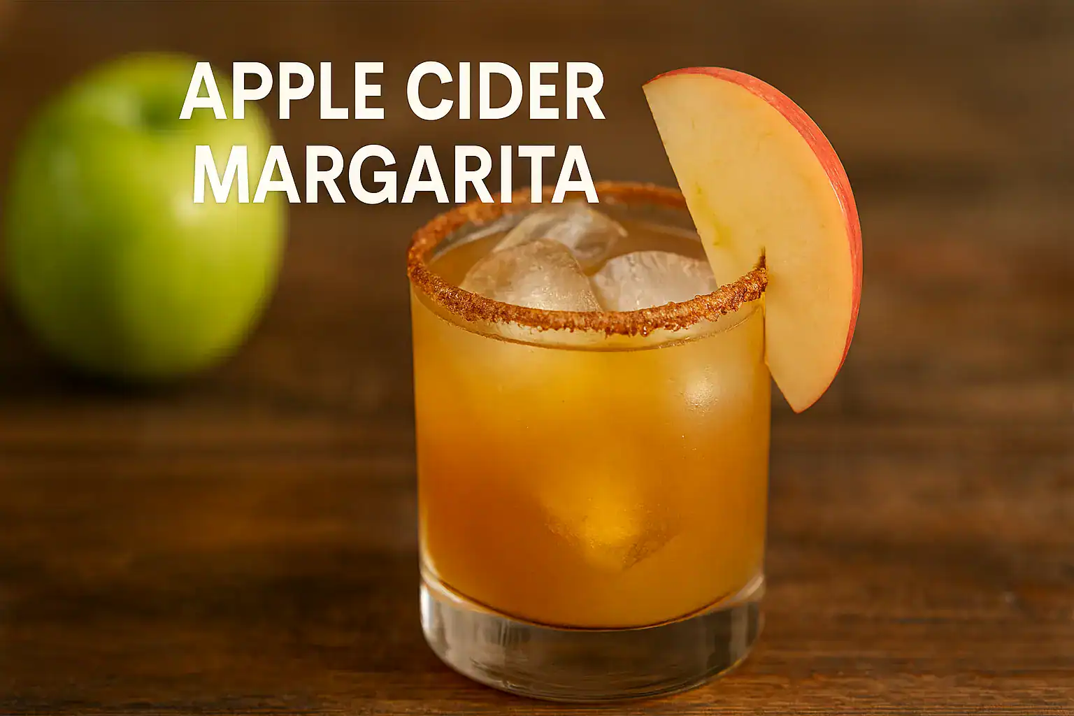 Apple cider margarita with cinnamon sugar rim and apple slice