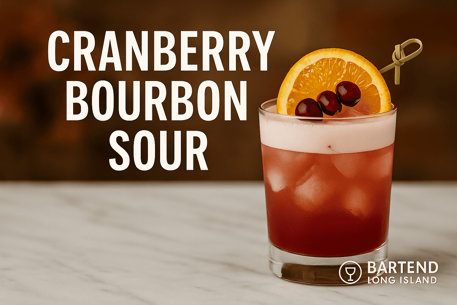 Cranberry Bourbon Sour with fresh cranberries and orange peel