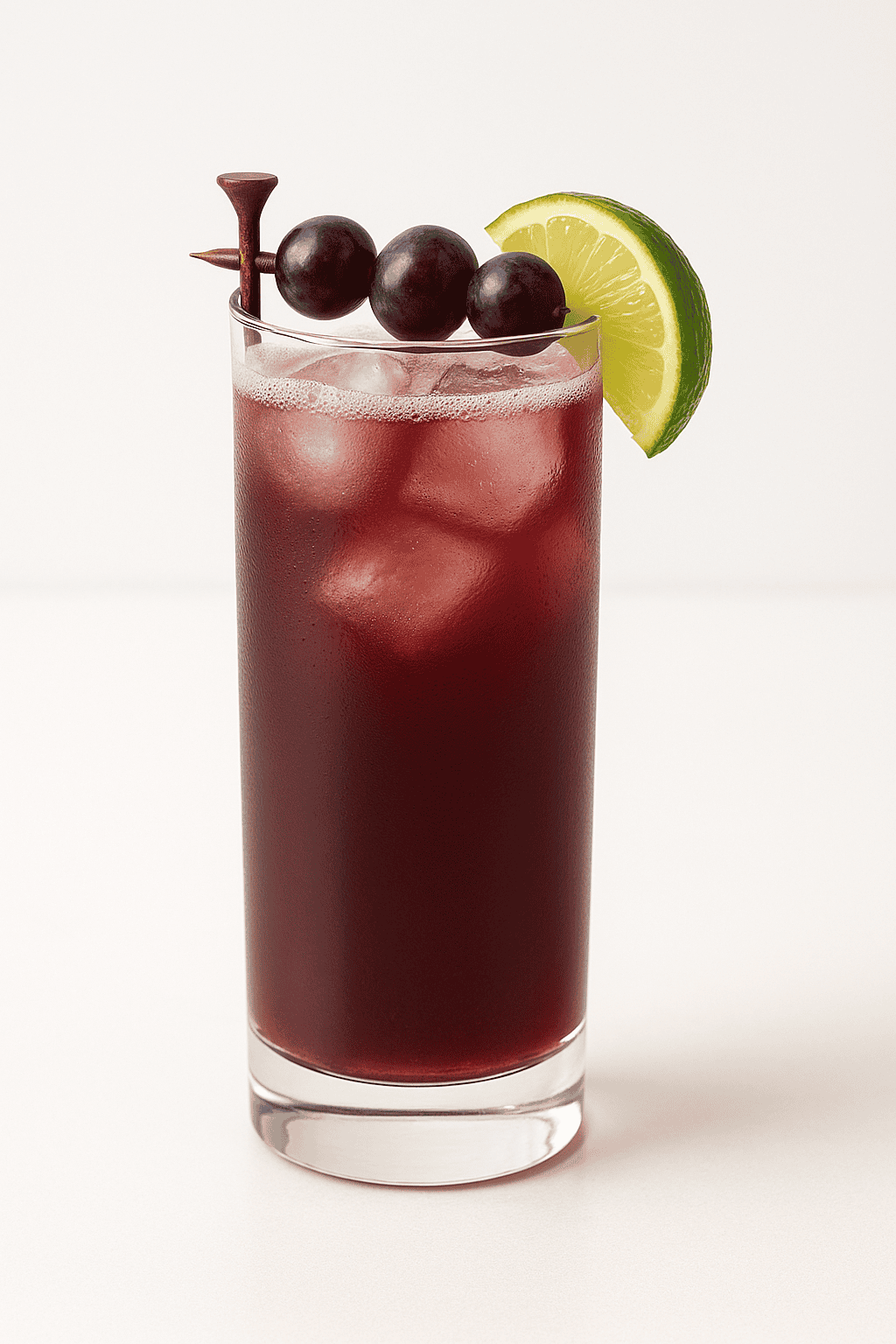 Ryder Cup Transfusion in a highball with grape tee pick and lime