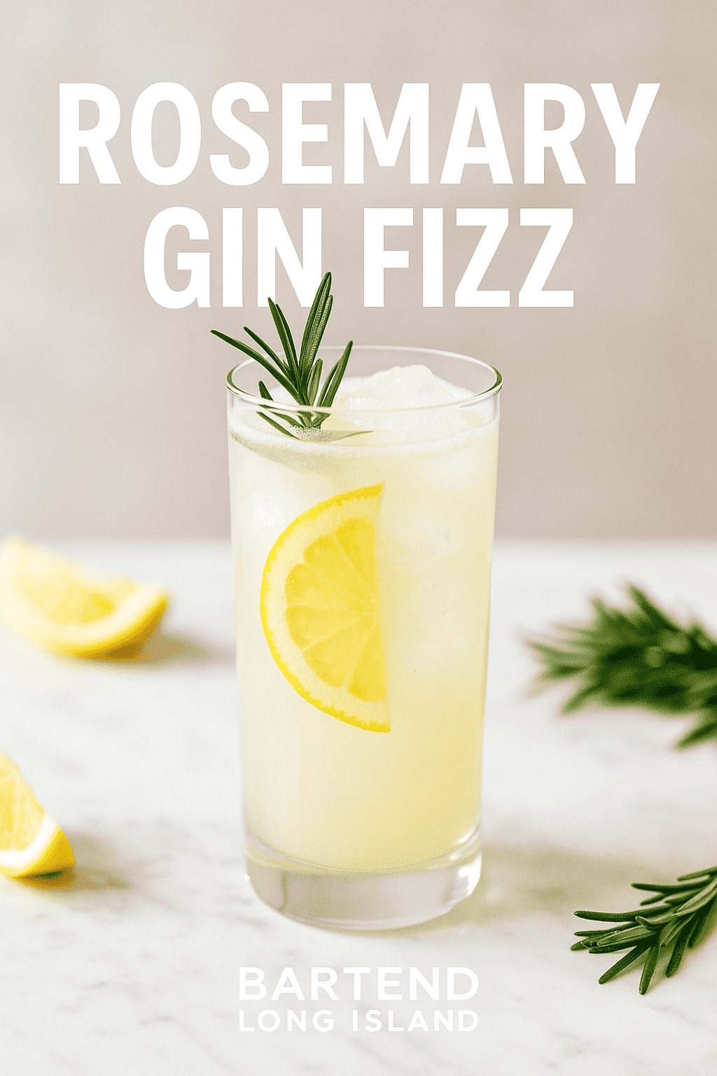 Rosemary Gin Fizz with sprig garnish and lemon slice
