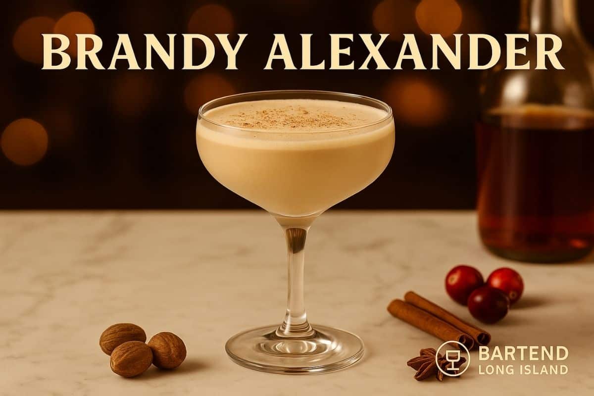 Brandy Alexander cocktail with nutmeg and cream