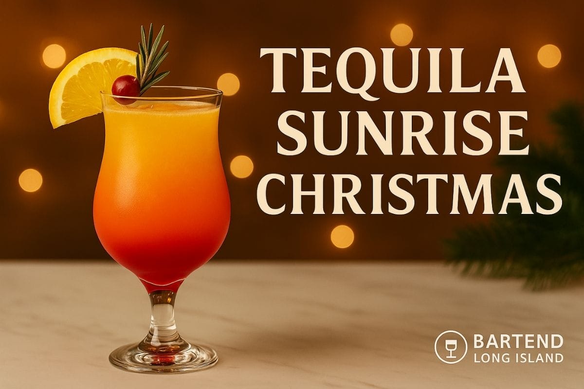 Christmas tequila sunrise layered red and orange in a tall glass
