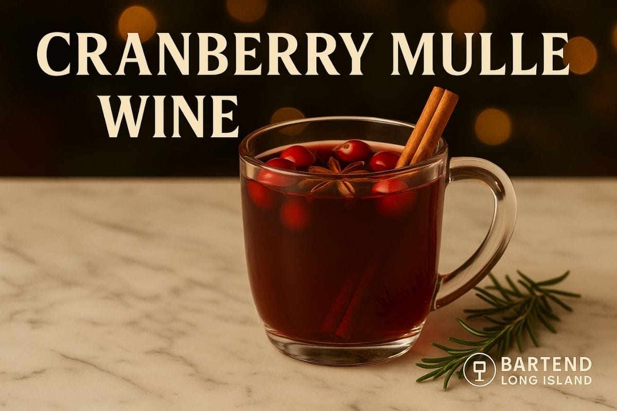 Cranberry mulled wine in a mug with orange slice and star anise