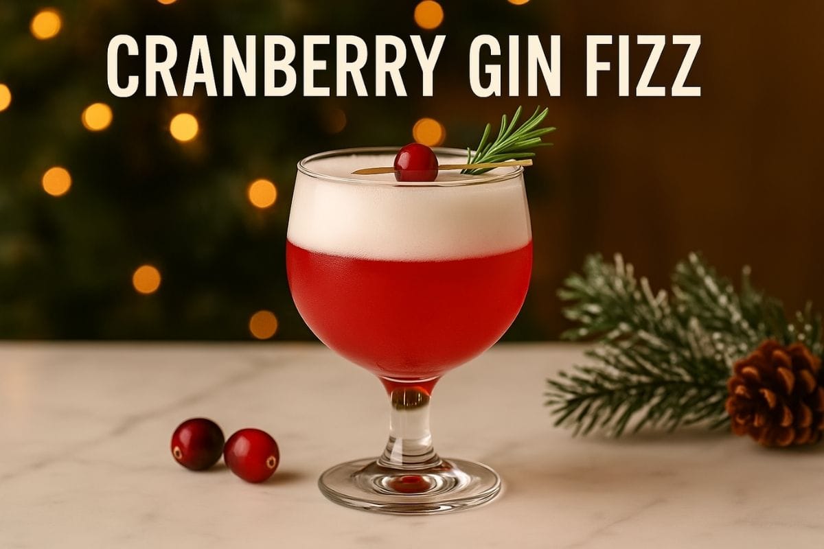 Cranberry Gin Fizz with rosemary sprig garnish