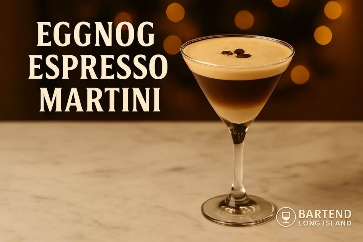 Espresso eggnog martini in a coupe glass with nutmeg dusting
