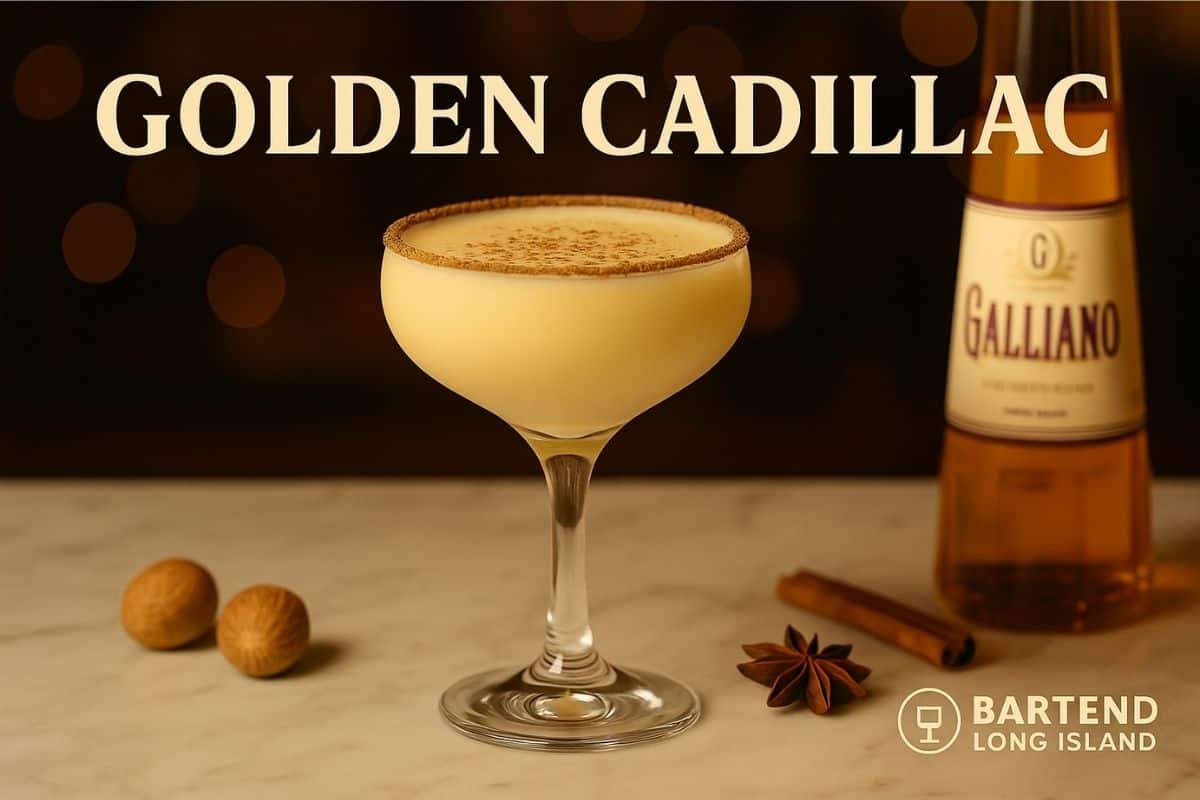 Golden Cadillac cocktail with creme de cacao and Galliano