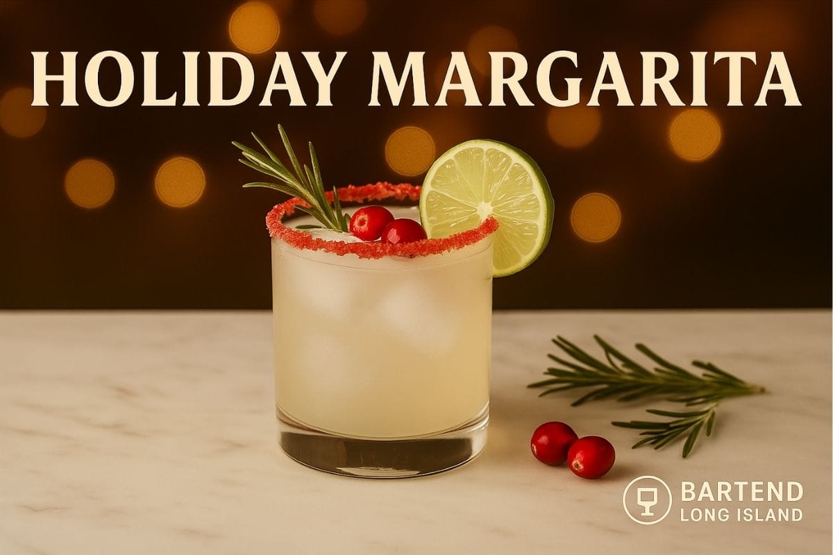 Holiday Margarita with sugared rim and lime wedge