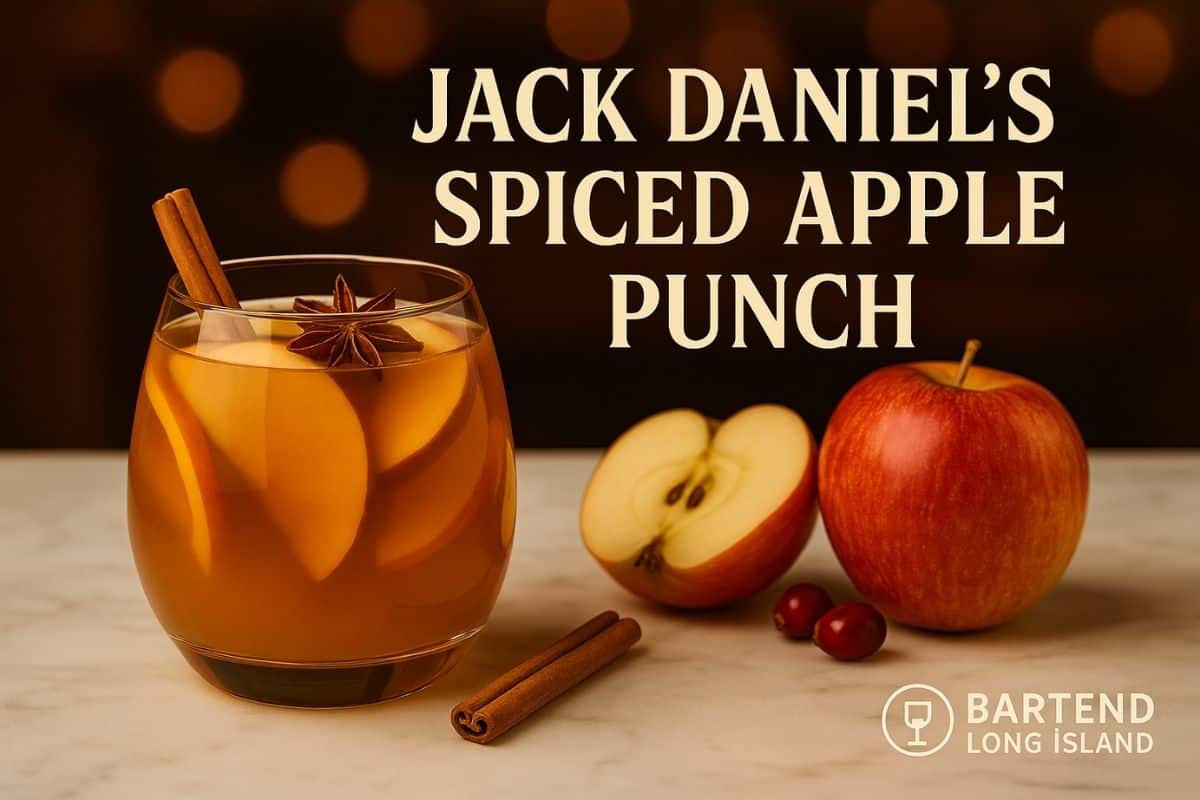Jack Daniel's spiced apple punch in a glass with cinnamon stick