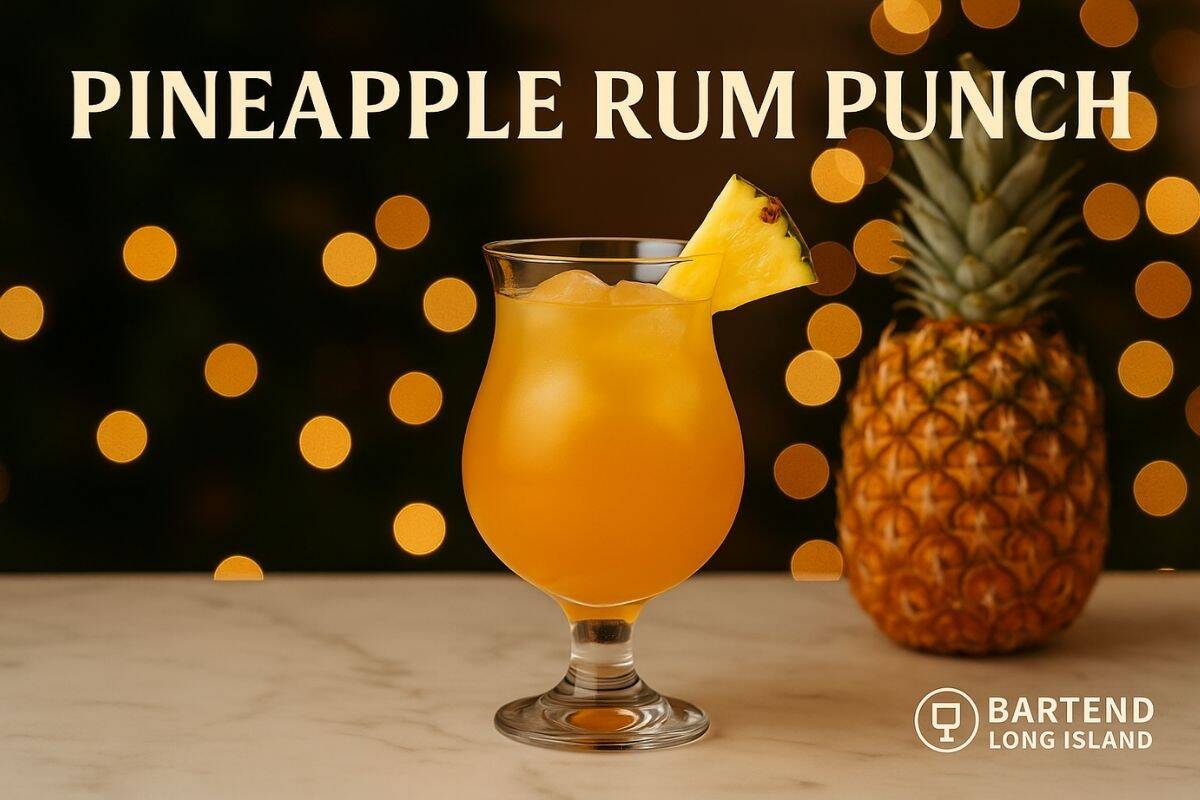 Pineapple rum punch in a glass with pineapple wedge