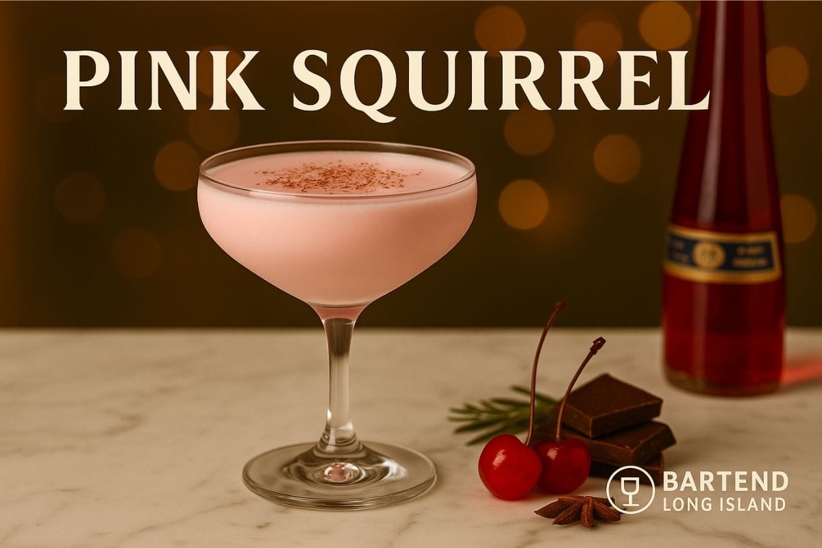 Pink Squirrel cocktail with creme de noyaux