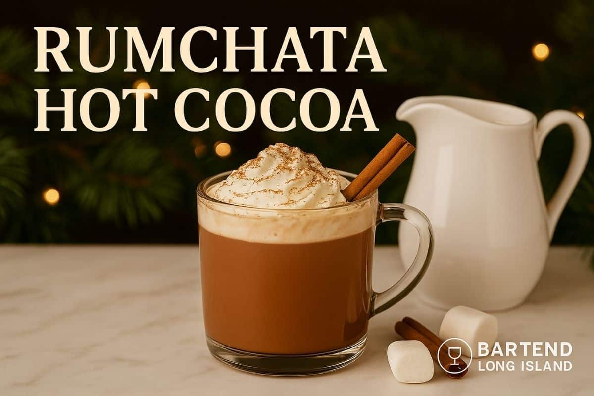RumChata hot cocoa topped with whipped cream and cinnamon