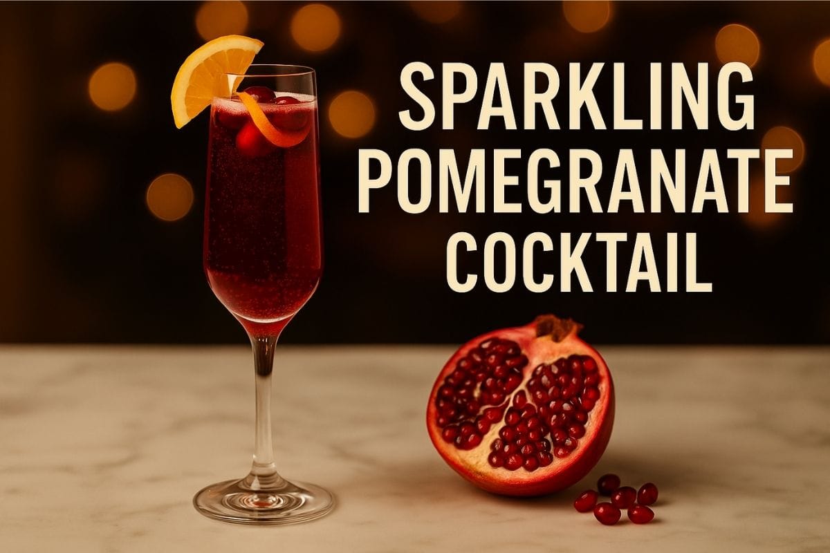 Sparkling pomegranate cocktail with seeds in a coupe glass