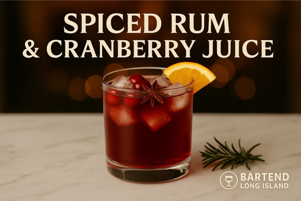 Spiced rum and cranberry cocktail with orange wheel and cinnamon stick