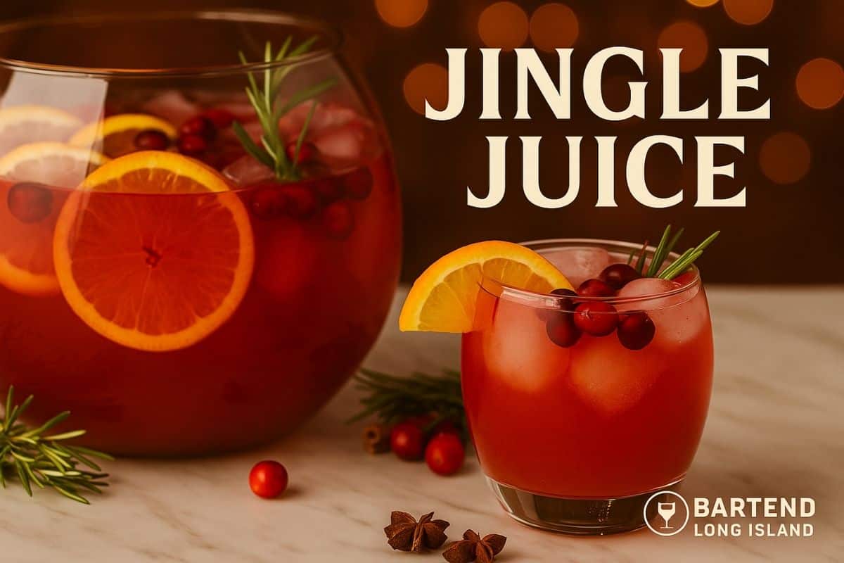 Jingle Juice Christmas punch with cranberries and citrus in a glass