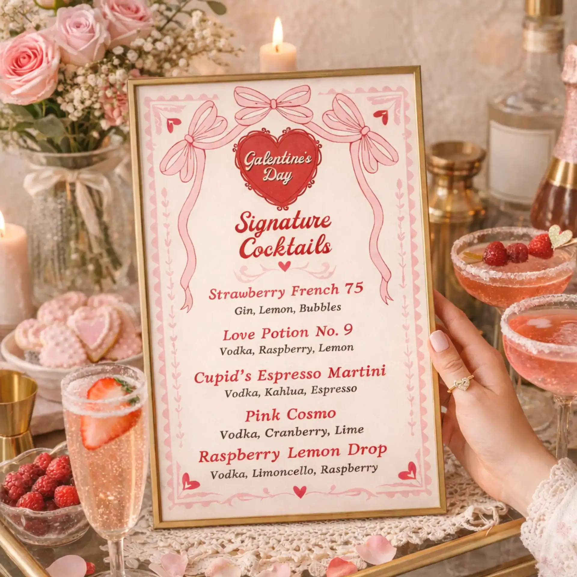 Galentine&rsquo;s Day Cocktail Menu Template (Editable Canva)