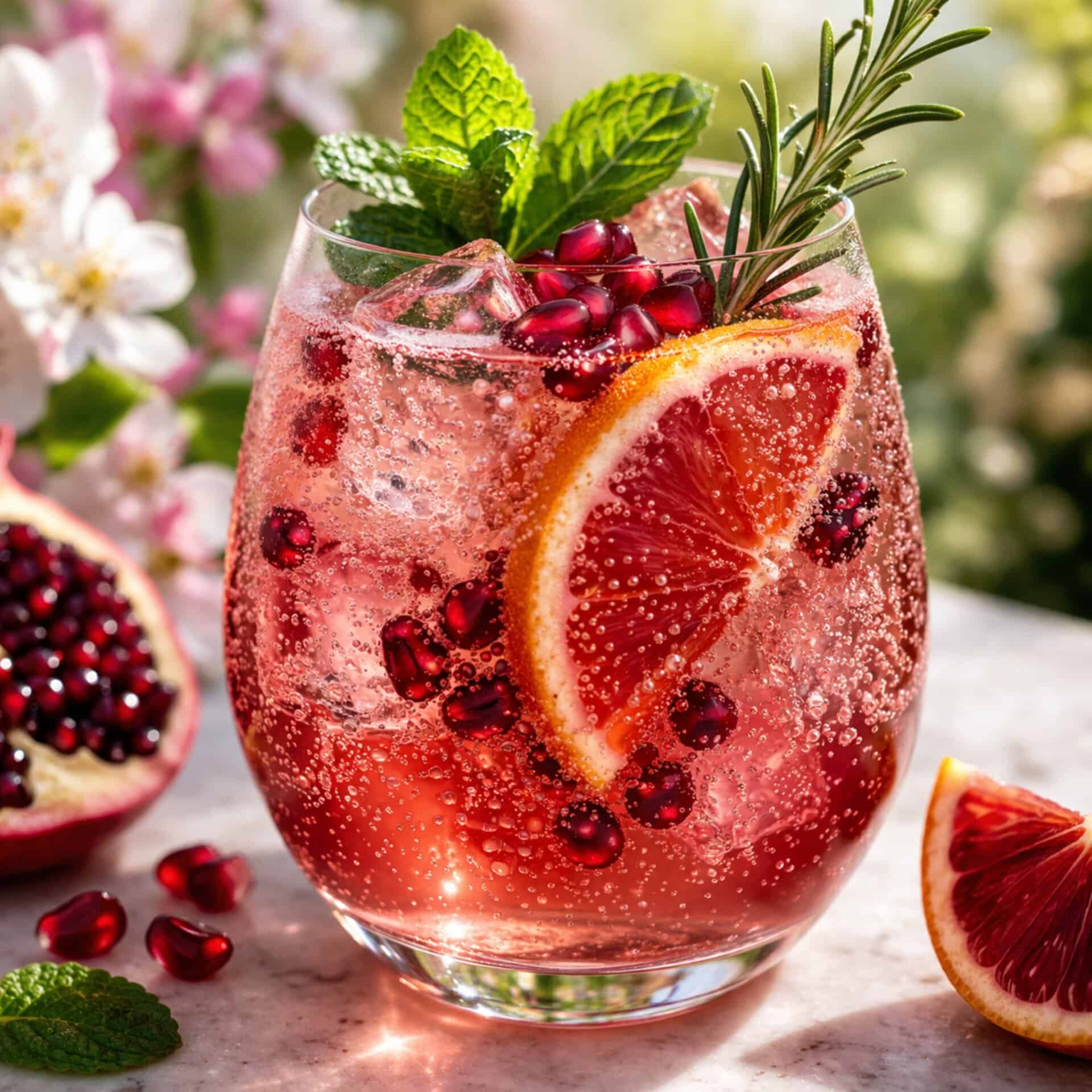 Sparkling pomegranate cocktail spring drink