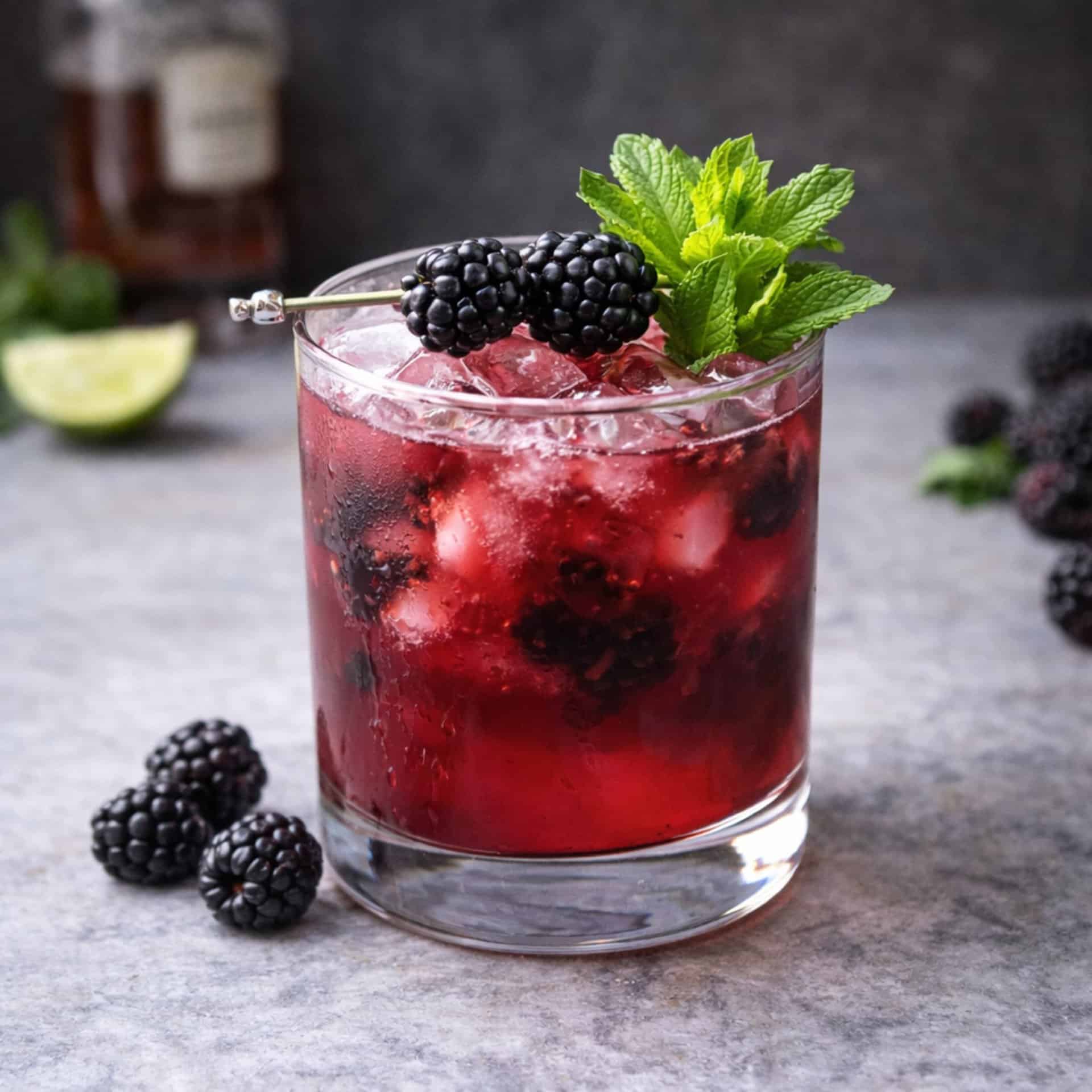 Blackberry bourbon smash fruity spring cocktail