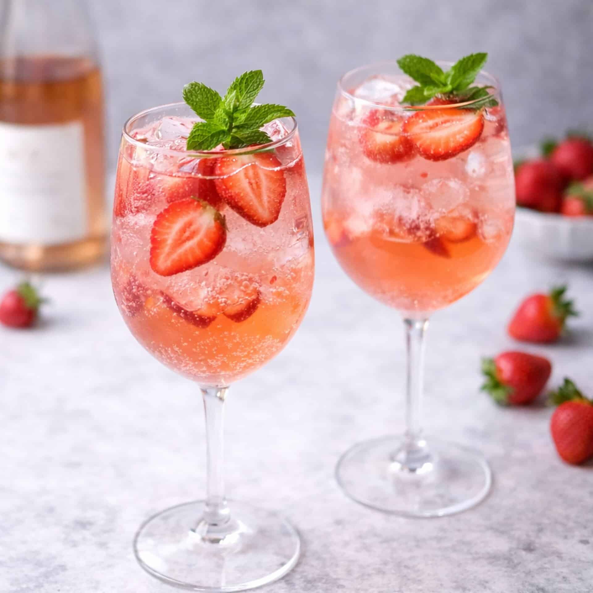 Strawberry rose spritz fruity spring cocktail