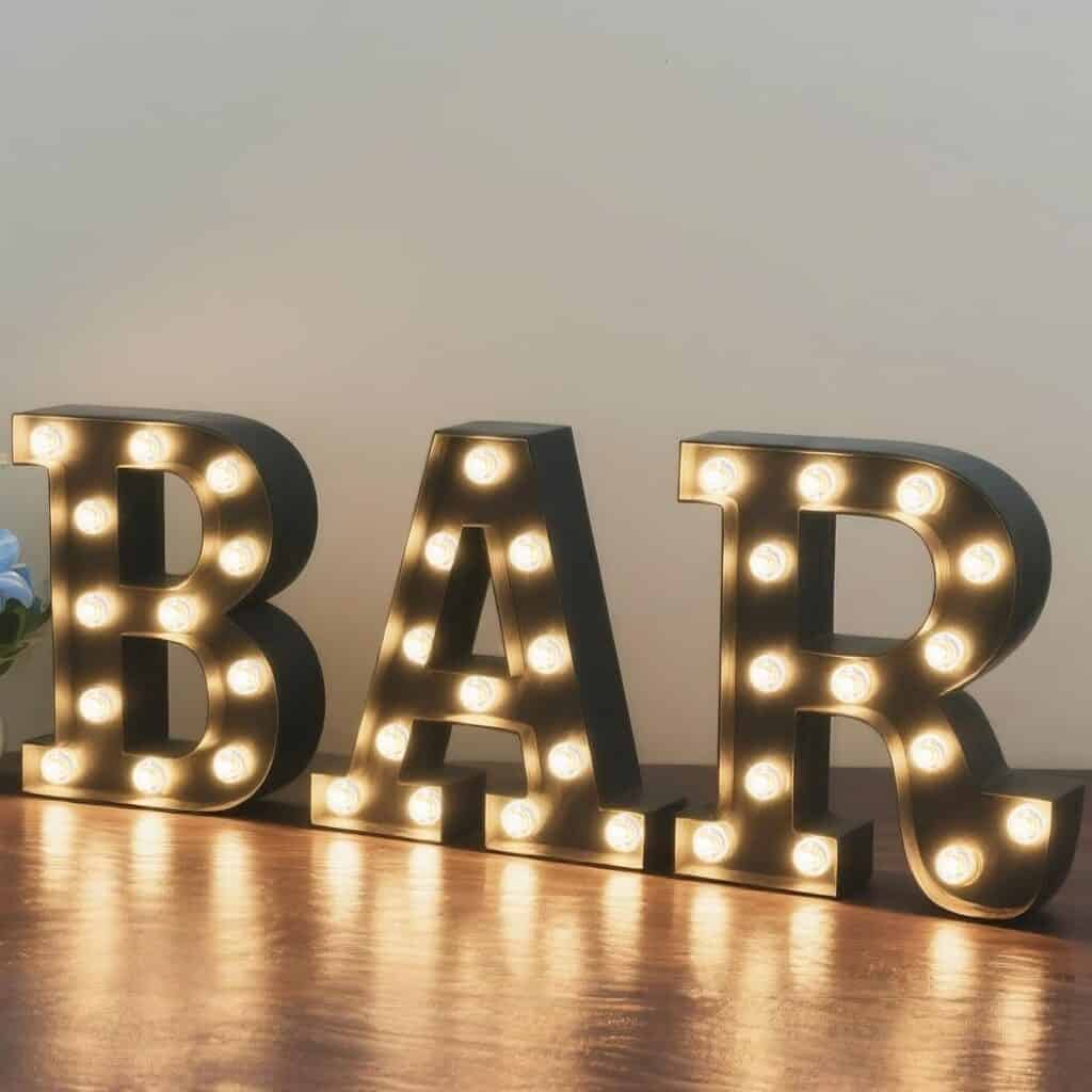 Light up BAR sign with marquee style bulbs