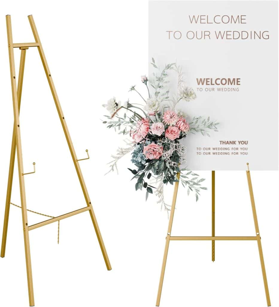 Gold adjustable metal easel for wedding and event signs
