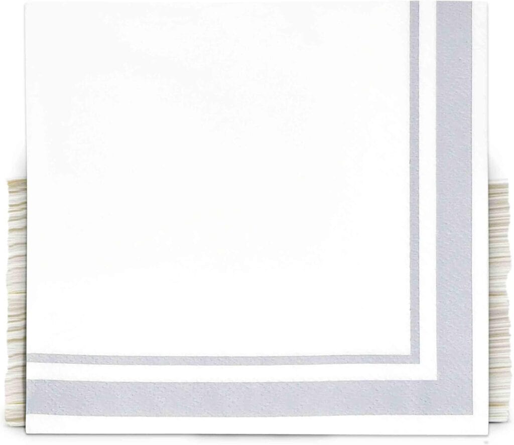 Grey and white bordered disposable beverage napkins for private events