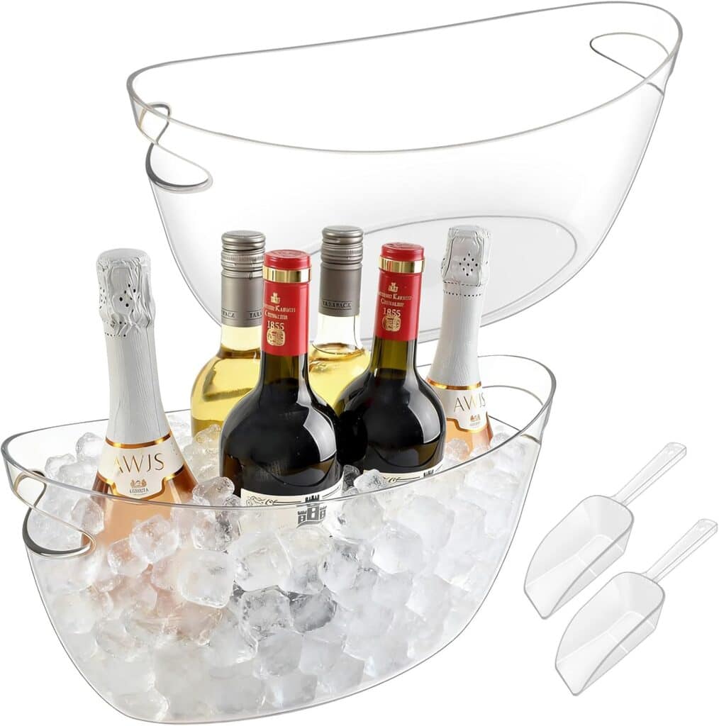 Clear acrylic beverage tub filled with ice and bottles