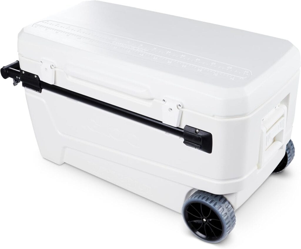 White Igloo rolling cooler for chilling beverages outdoors