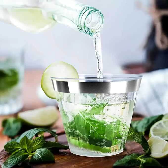 Silver rimmed disposable cocktail cup for weddings and private events
