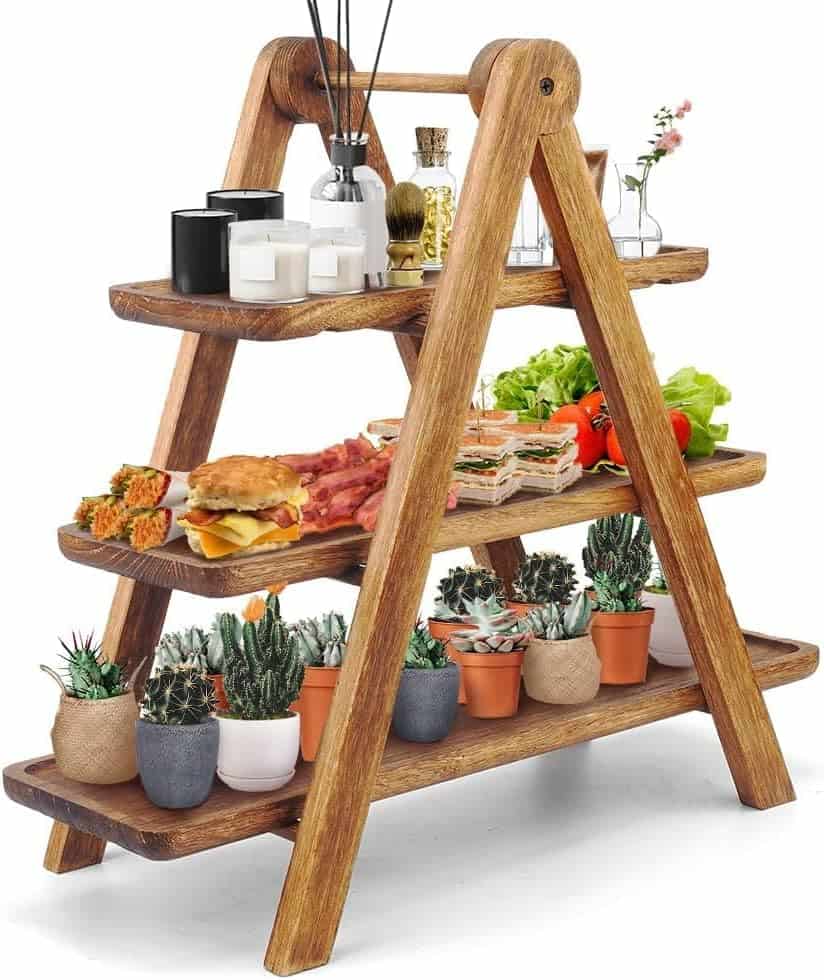 Wooden three tier entertaining stand for food and decor display
