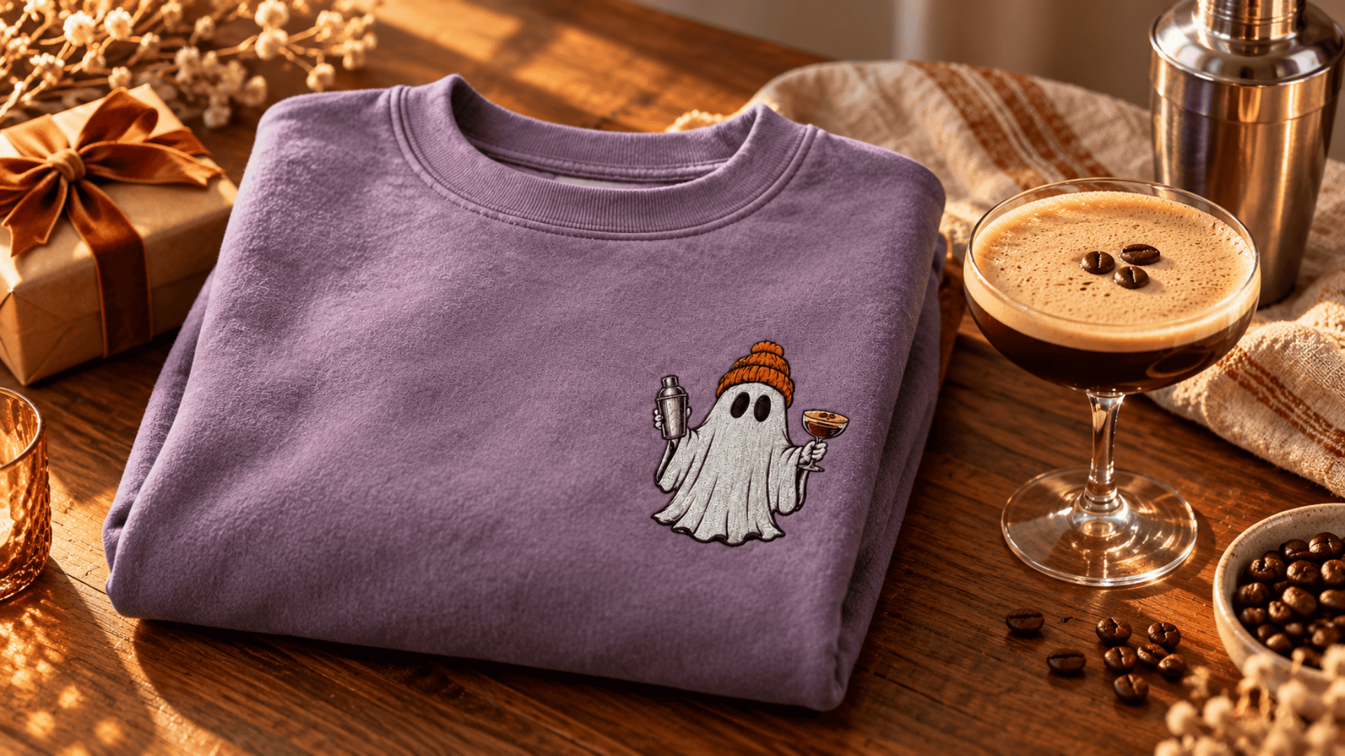 Embroidered espresso martini ghost crewneck sweatshirt